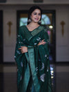 Banarasee Semi-Silk Zari Work Salwar Kameez Fabric With Digital Printed Dupatta Set-Deep Green