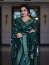Banarasee Semi-Silk Zari Work Salwar Kameez Fabric With Digital Printed Dupatta Set-Deep Green