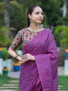 Bhagalpur Handloom Semi Silk Saree With Stripes Design-Violet
