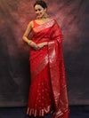 Banarasee Organza Floral Embroidery Sequin Work Saree-Red