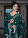 Banarasee Semi-Silk Zari Work Salwar Kameez Fabric With Digital Printed Dupatta Set-Deep Green