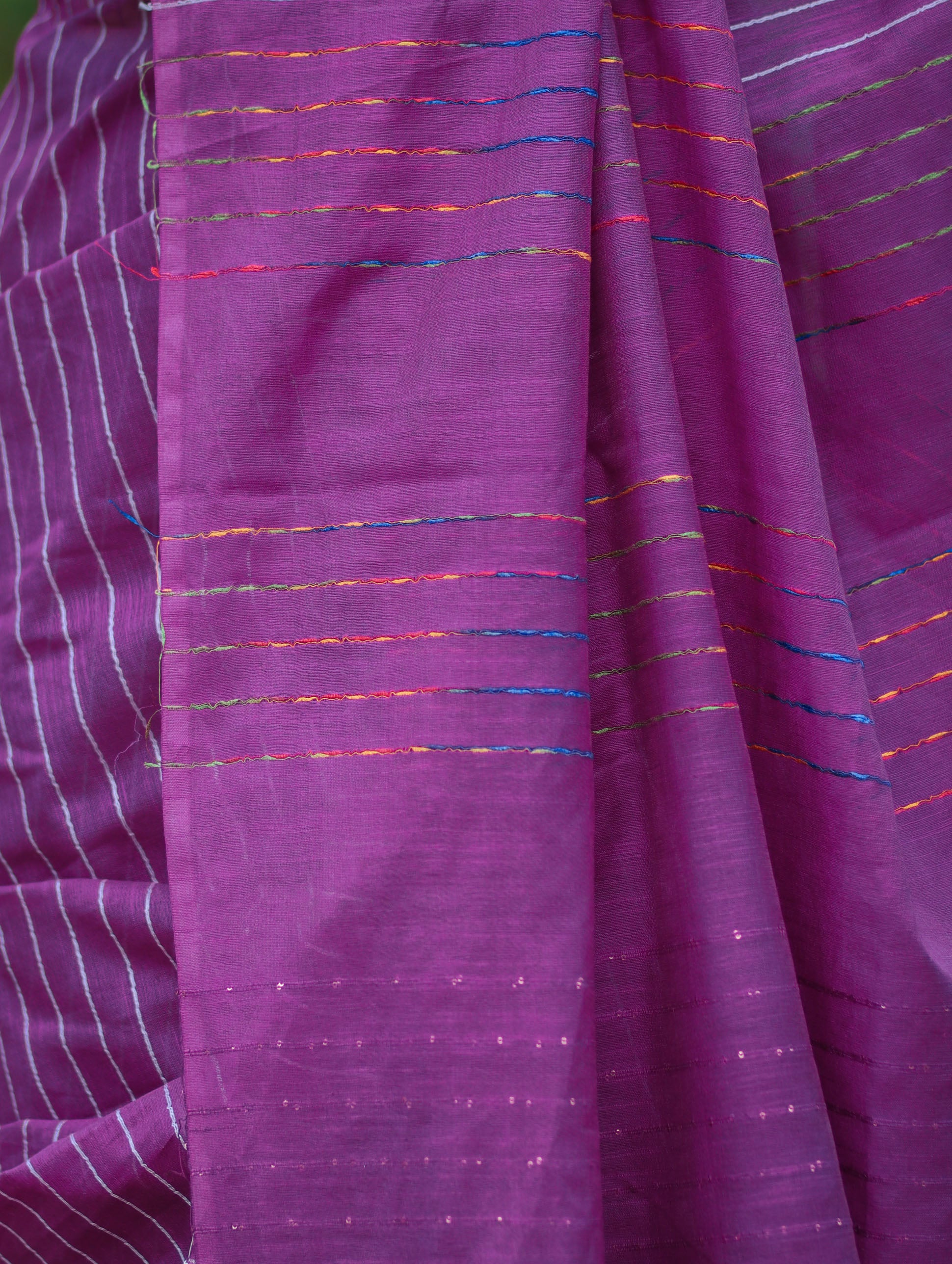 Bhagalpur Handloom Semi Silk Saree With Stripes Design-Violet