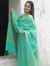 Banarasee Cotton Silk Zari Woven Salwar Kameez Dupatta Set-Sea Green