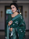Banarasee Semi-Silk Zari Work Salwar Kameez Fabric With Digital Printed Dupatta Set-Deep Green