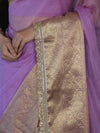 Banarasee Handloom Organza Mix Plain Saree With Zari Border & Lace-Lavender
