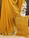 Banarasee Georgette Embroidered Chunari Print Saree-Mustard Yellow