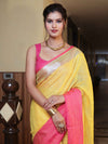 Banarasee Handloom Pure Linen Shine Saree-Yellow & Pink