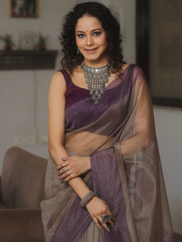 Banarasee Organza Mix Printed Saree-Violet