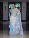 Banarasee Dual Color Organza Mix Saree With Zari Work-Mint Green & Light Yellow