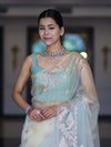 Banarasee Dual Color Organza Mix Saree With Zari Work-Mint Green & Light Yellow