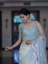 Banarasee Dual Color Organza Mix Saree With Zari Work-Mint Green & Light Yellow