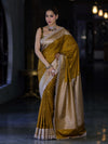 Banarasee Handloom Mashru Silk Saree With Buti Design Zari Border & Lace-Mustard Yellow