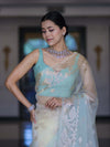 Banarasee Dual Color Organza Mix Saree With Zari Work-Mint Green & Light Yellow