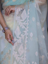 Banarasee Dual Color Organza Mix Saree With Zari Work-Mint Green & Light Yellow