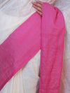 Banarasee Handloom Pure Linen Shine Saree-White & Light Pink