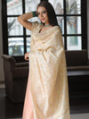 Banarasee Chanderi Cotton Salwar Kameez Fabric With Antique Zari & Contrast Dupatta-Pink & White