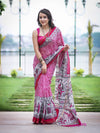 Bhagalpur Cotton Silk Ghichha Work Saree With Madhubani Print-Magenta