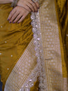 Banarasee Handloom Mashru Silk Saree With Buti Design Zari Border & Lace-Mustard Yellow