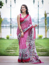 Bhagalpur Cotton Silk Ghichha Work Saree With Madhubani Print-Magenta