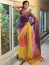 Banarasee Handloom Pure Linen Shine Saree-Multicolor