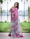 Bhagalpur Cotton Silk Ghichha Work Saree With Madhubani Print-Magenta