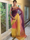 Banarasee Handloom Pure Linen Shine Saree-Multicolor