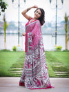 Bhagalpur Cotton Silk Ghichha Work Saree With Madhubani Print-Magenta
