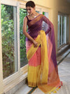 Banarasee Handloom Pure Linen Shine Saree-Multicolor