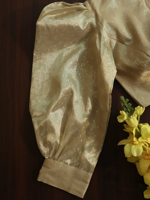 Banarasee Tissue Silk Fabric Blouse-Gold