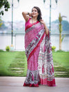Bhagalpur Cotton Silk Ghichha Work Saree With Madhubani Print-Magenta