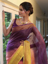 Banarasee Handloom Pure Linen Shine Saree-Multicolor