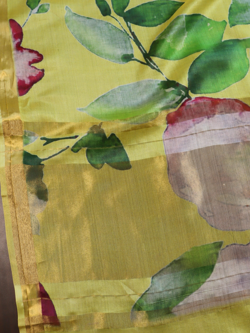 Banarasee Pure Tussar Silk Saree With Digital Print & Zari Border-Yellow