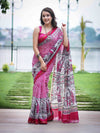Bhagalpur Cotton Silk Ghichha Work Saree With Madhubani Print-Magenta