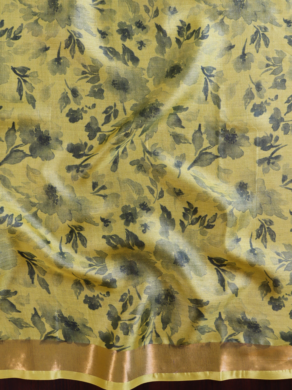 Banarasee Pure Tussar Silk Saree With Digital Print & Zari Border-Yellow