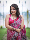 Bhagalpur Cotton Silk Ghichha Work Saree With Madhubani Print-Magenta
