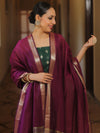 Banarasee Cotton Silk Zari Work Salwar Kameez Fabric With Plain Contrast Dupatta-Green & Magenta