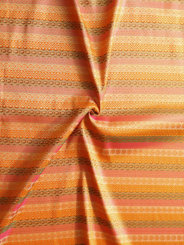 Banarasee Satin Brocade Stripes Design Fabric-Multicolor