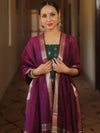 Banarasee Cotton Silk Zari Work Salwar Kameez Fabric With Plain Contrast Dupatta-Green & Magenta