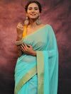 Banarasee Chanderi Cotton Hand-Embroidered Saree-Blue