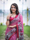 Bhagalpur Cotton Silk Ghichha Work Saree With Madhubani Print-Magenta