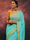 Banarasee Chanderi Cotton Hand-Embroidered Saree-Blue