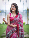 Bhagalpur Cotton Silk Ghichha Work Saree With Madhubani Print-Magenta