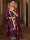 Banarasee Cotton Silk Zari Work Salwar Kameez Fabric With Plain Contrast Dupatta-Green & Magenta