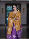 Pure Handloom Khadi Cotton Hand-Dyed Batik Pattern Salwar Kameez Dupatta Set-Violet & Mustard Yellow