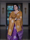Pure Handloom Khadi Cotton Hand-Dyed Batik Pattern Salwar Kameez Dupatta Set-Violet & Mustard Yellow