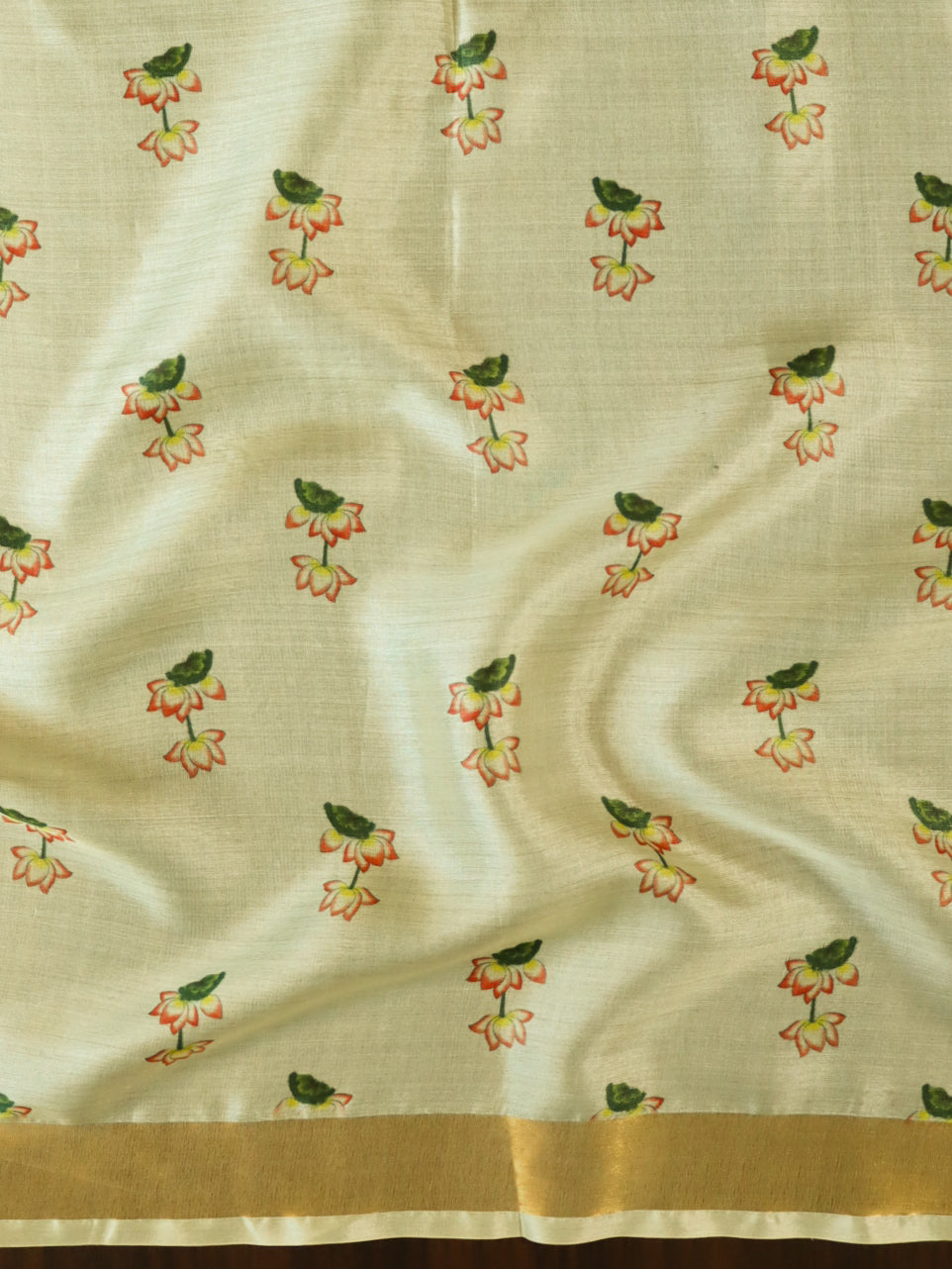 Banarasee Pure Tussar Silk Saree With Digital Print & Zari Border-Cream