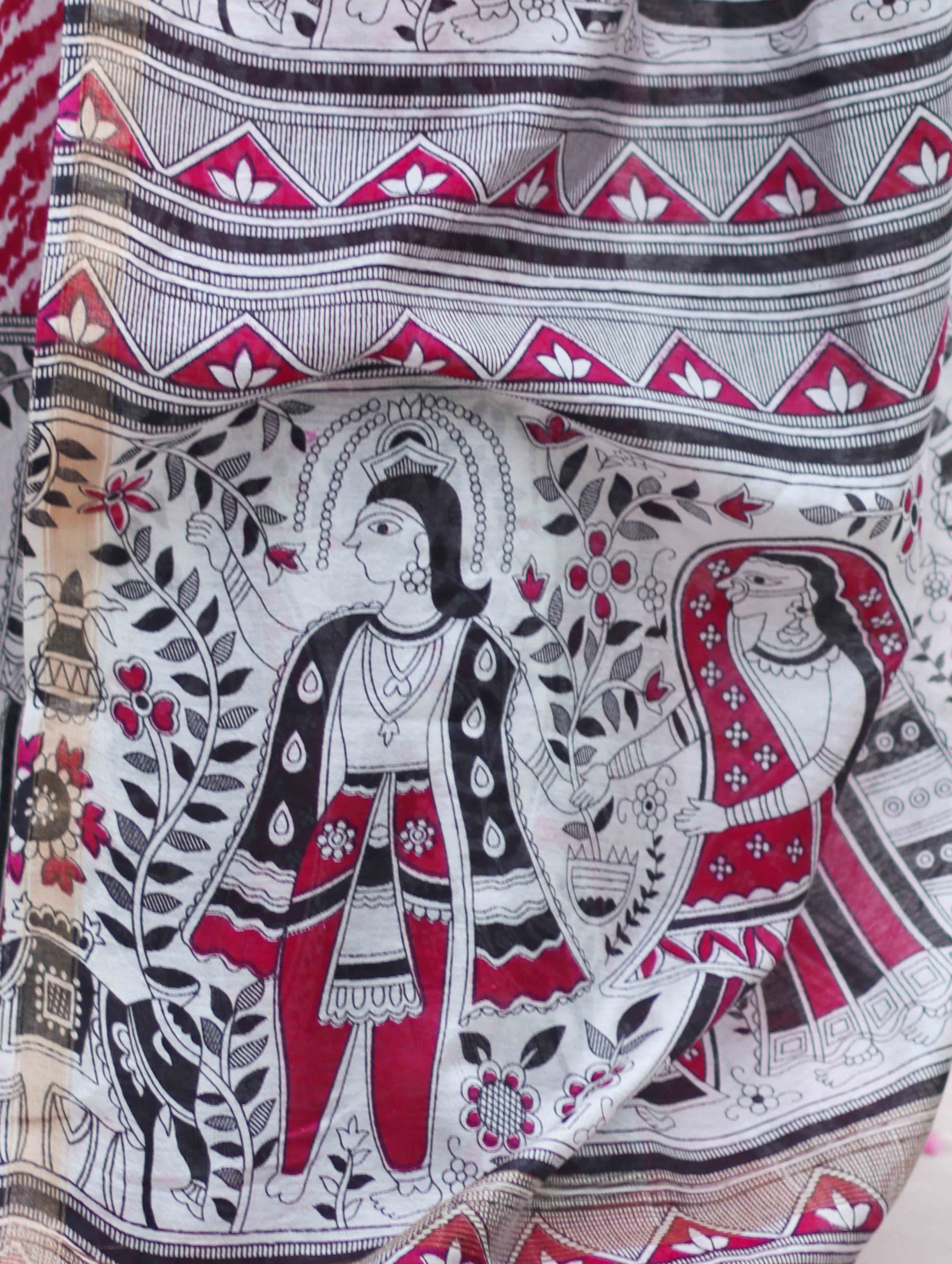 Bhagalpur Cotton Silk Ghichha Work Saree With Madhubani Print-Magenta