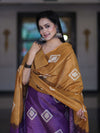 Pure Handloom Khadi Cotton Hand-Dyed Batik Pattern Salwar Kameez Dupatta Set-Violet & Mustard Yellow