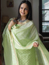 Banarasee Chanderi Cotton Resham Buti Salwar Kameez Fabric With embroidered Kota Dupatta-Green