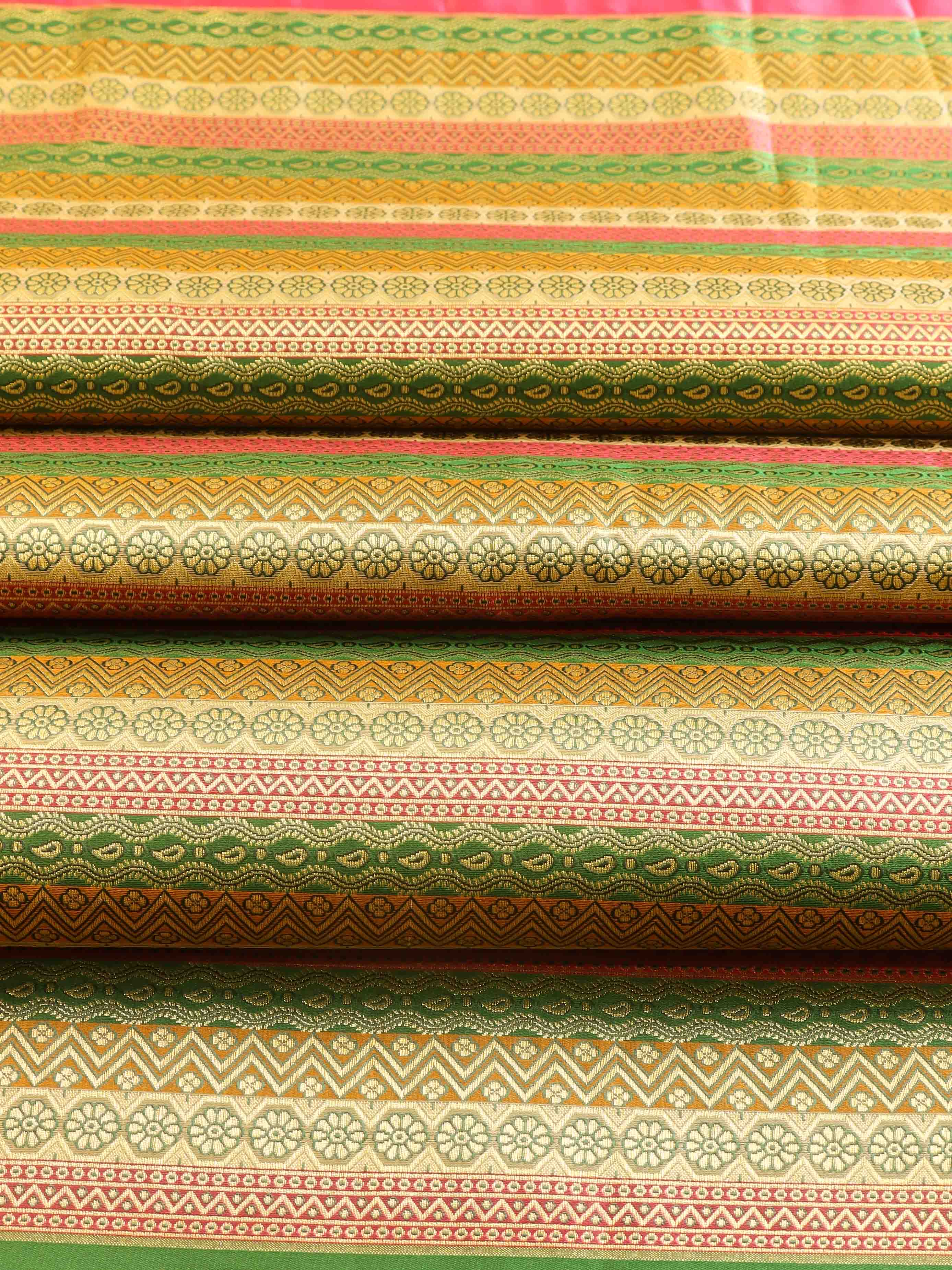Banarasee Satin Brocade Stripes Design Fabric-Multicolor